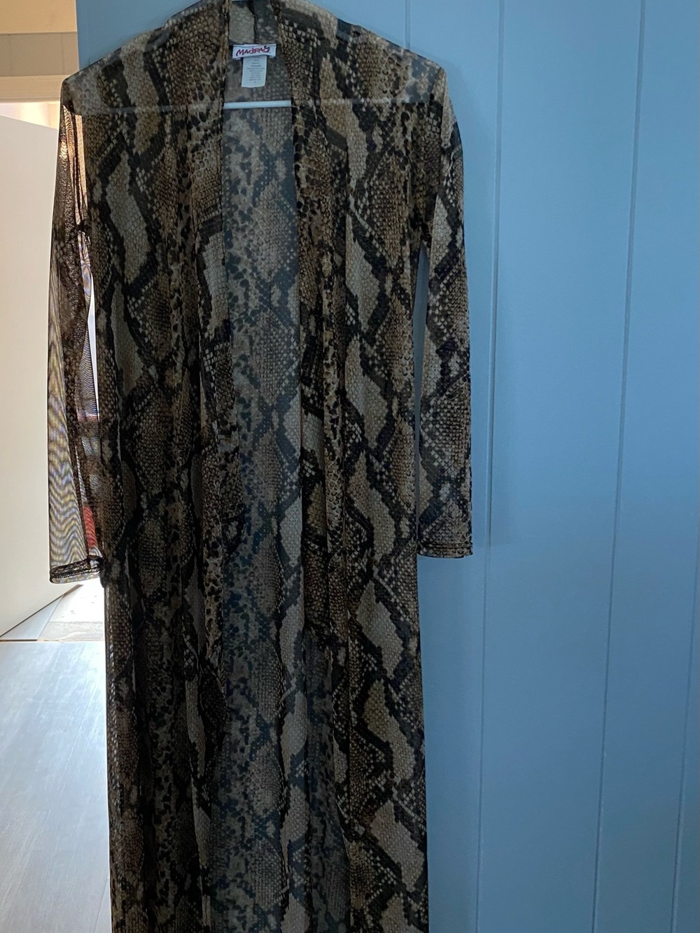 Adonna Brown Snake-Print Sheer Reptile Duster